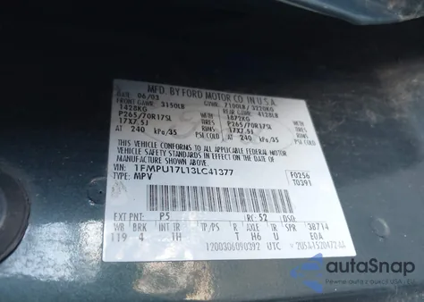 2003 Ford Expedition Eddie Bauer z USA, uszkodzony, nr VIN 1FMPU17L13LC41377